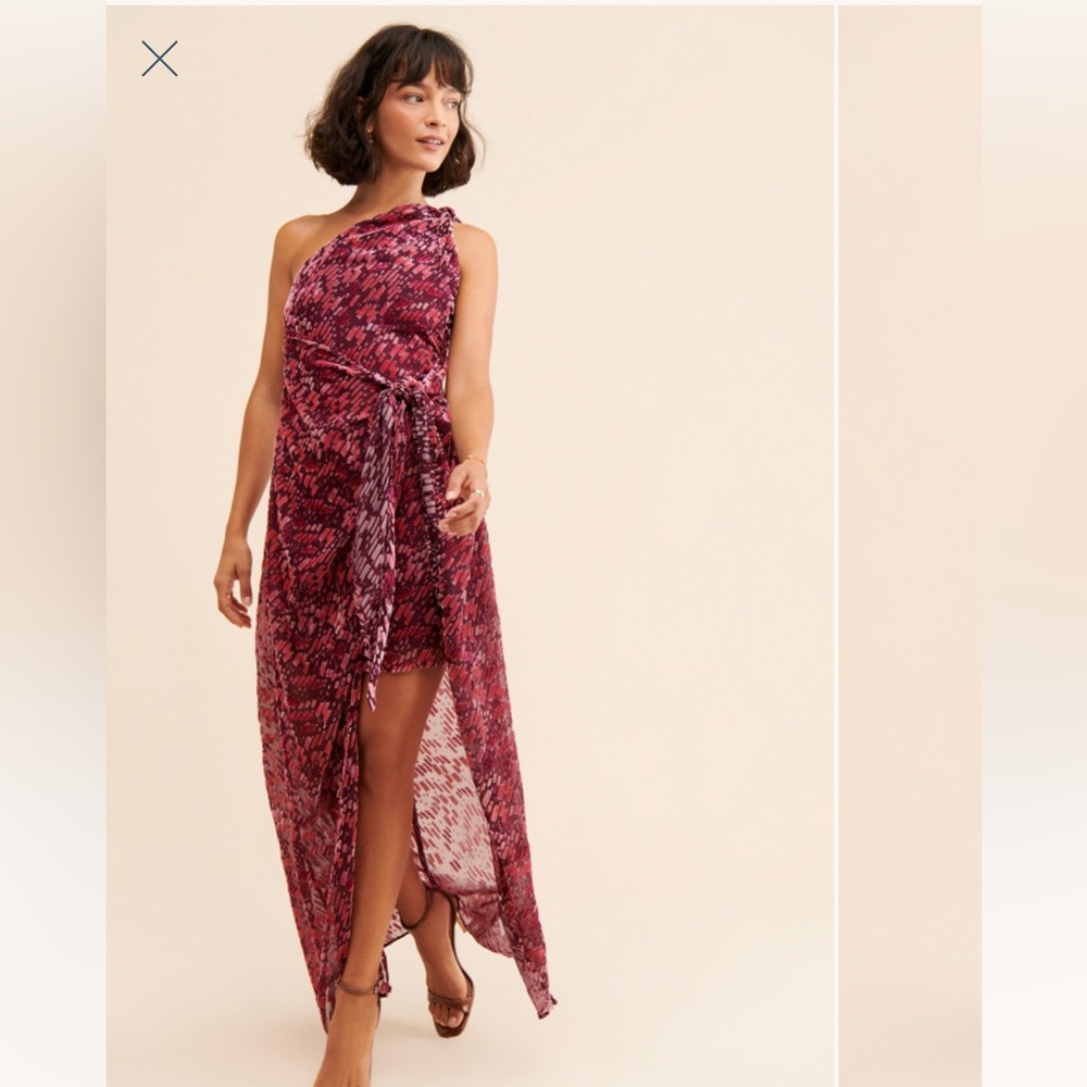 BTFL-Life Viola Devore One-Shoulder Dress in Purple and Pink